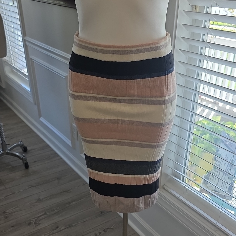 Ann Taylor Striped Pencil Skirt in Navy and Cream